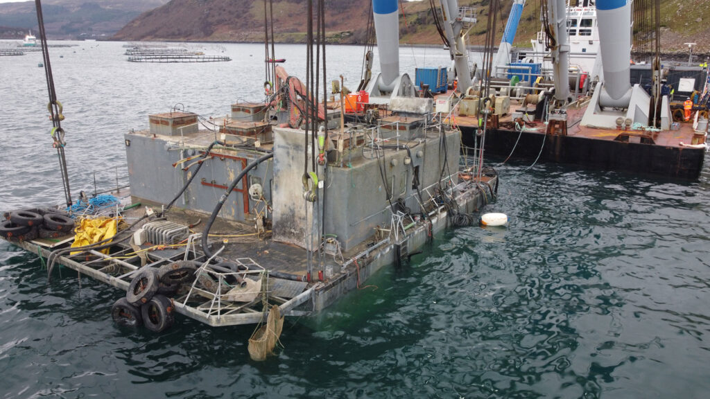 salmon fish feed barge, skye island, salvage, wreck removal, bonn & mees, marine masters