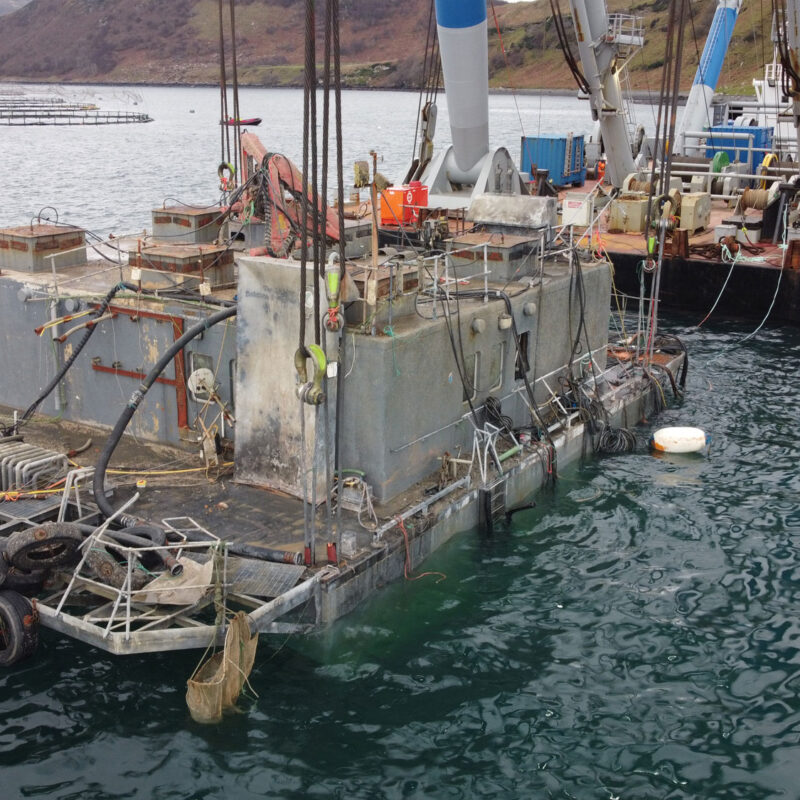 salmon fish feed barge, skye island, salvage, wreck removal, bonn & mees, marine masters