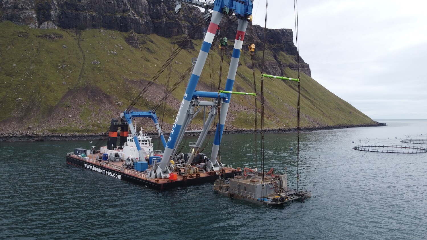 Removing a sunken feed barge off the Isle of Skye